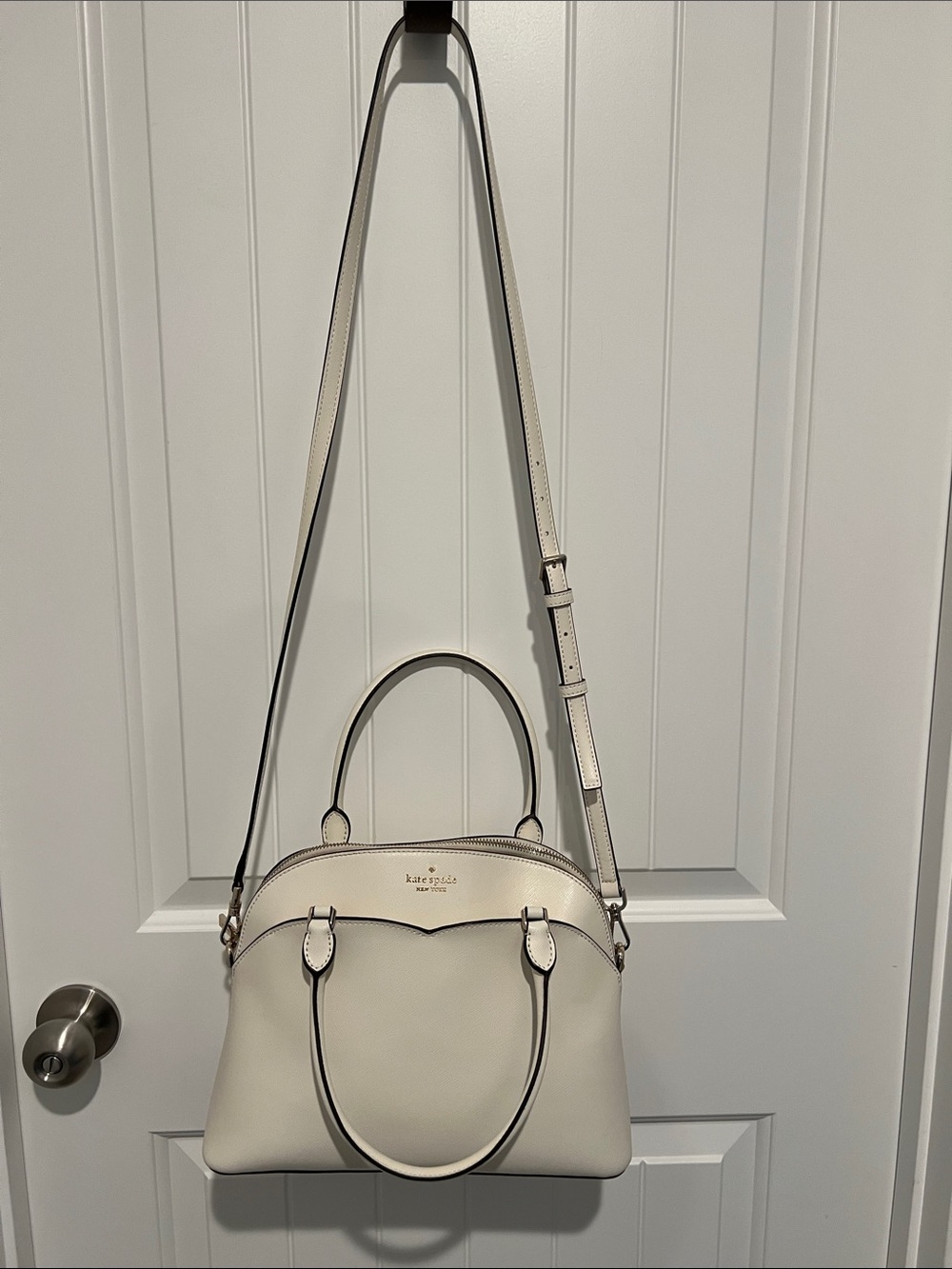 kate spade Cream Leather Dome Satchel with Top Handles and Adjustable Strap